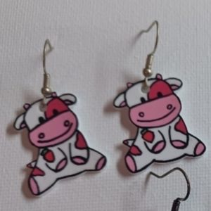4/$60 New Strawberry Cow Pair of Earrings - Hand-Made